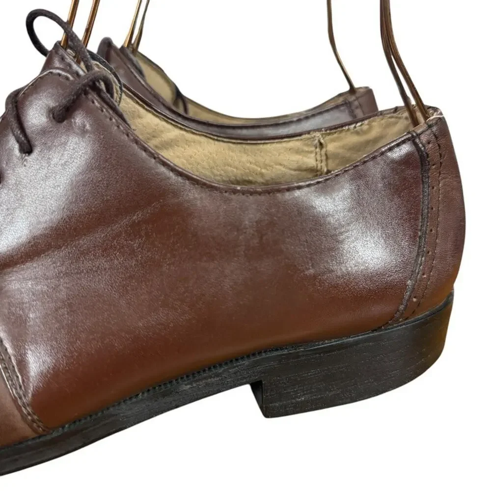 Joseph Abboud Mens Brown Oxford Leather Dress Shoes Cap Toe Lace Up Career 12 D